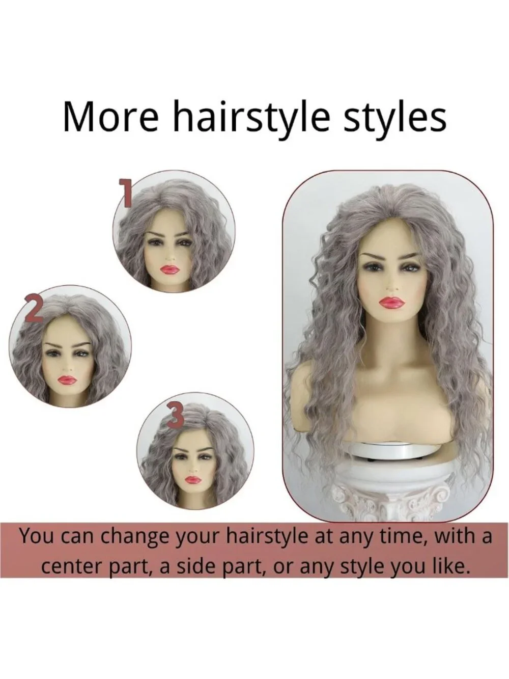 Long Curly Dark Grey Silver Synthetic Wig for Women - Natural Look, Stylish Hair